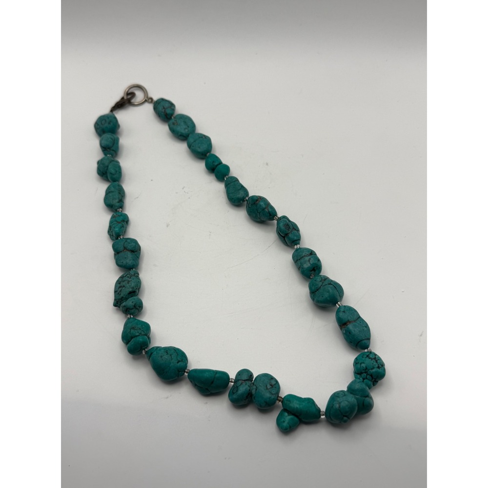 Chunky Turquoise Nugget Bead Statement Necklace 24 Inch Boho Southwestern Style